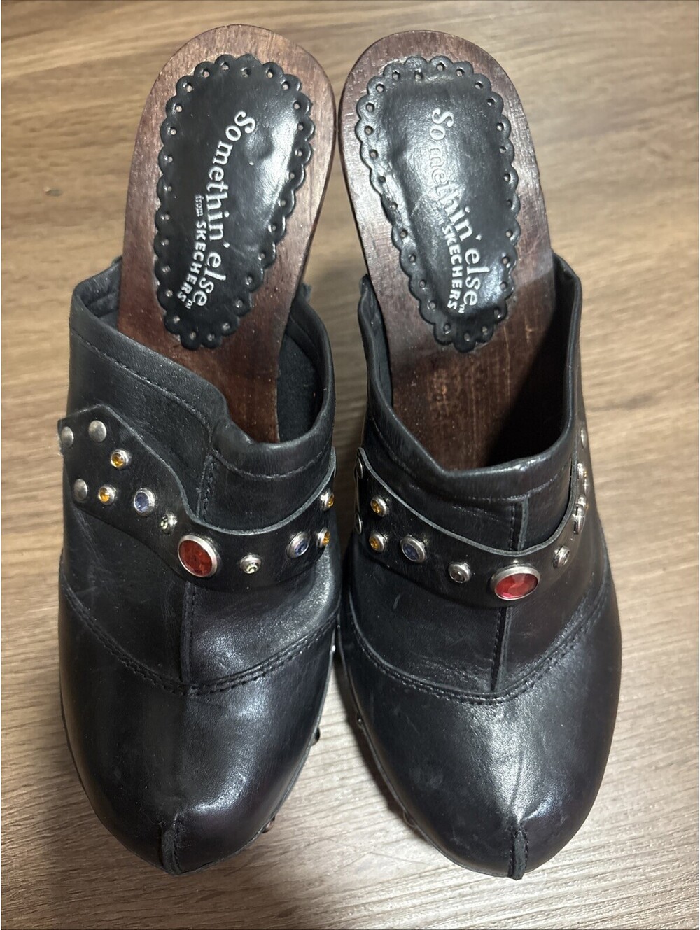 Skechers Something Else Platform Sandals Size 9 Women Black Leather